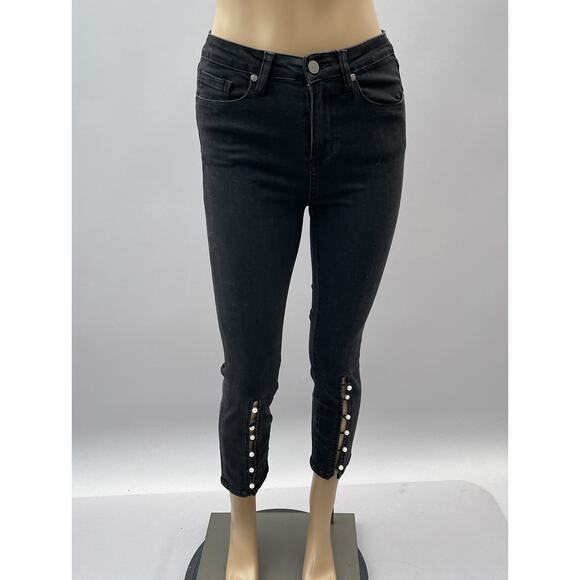 PAIGE Black Straight Leg Pearl Jeans - Picture 5 of 16